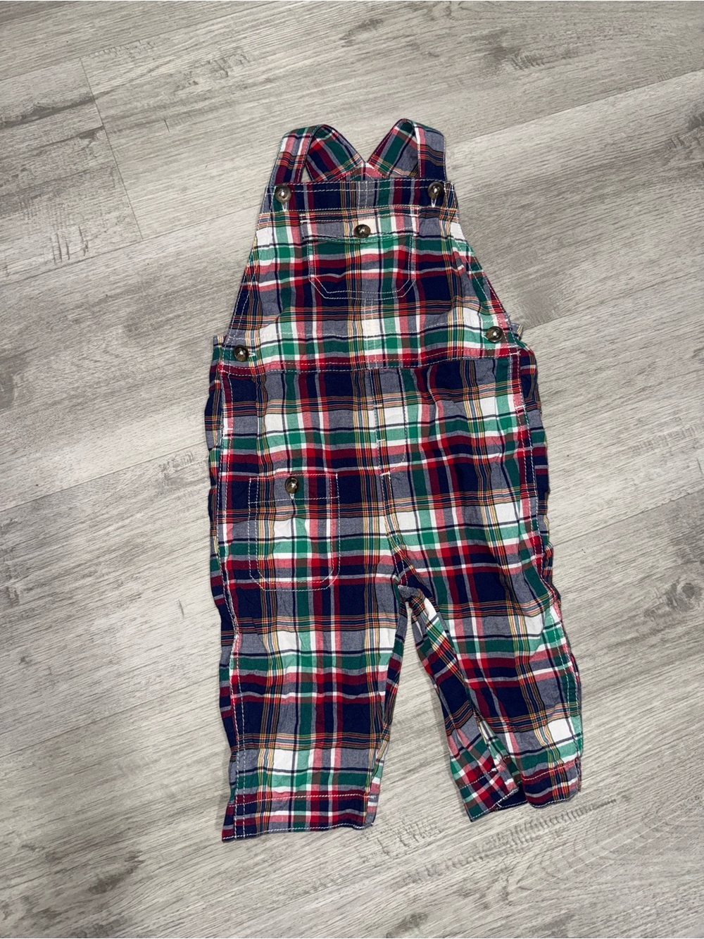 VTG Ralph Lauren Red, Green, Navy & Cream Plaid Overalls